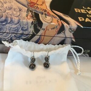 Monet Silver-Tone Double Drop Earrings with Gray Stones